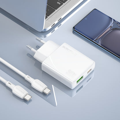 Φορτιστής δικτύου με καλώδιο USB-C Borofone BN25 Wish, 30W, 3A, 1 x USB-A - 1 x USB-C, Λευκό 