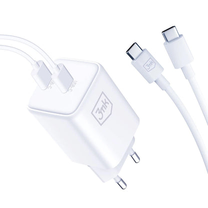 Φορτιστής δικτύου 3MK HyperCharger με καλώδιο USB-C, 45W, 3A, 2 x USB-C, λευκό 