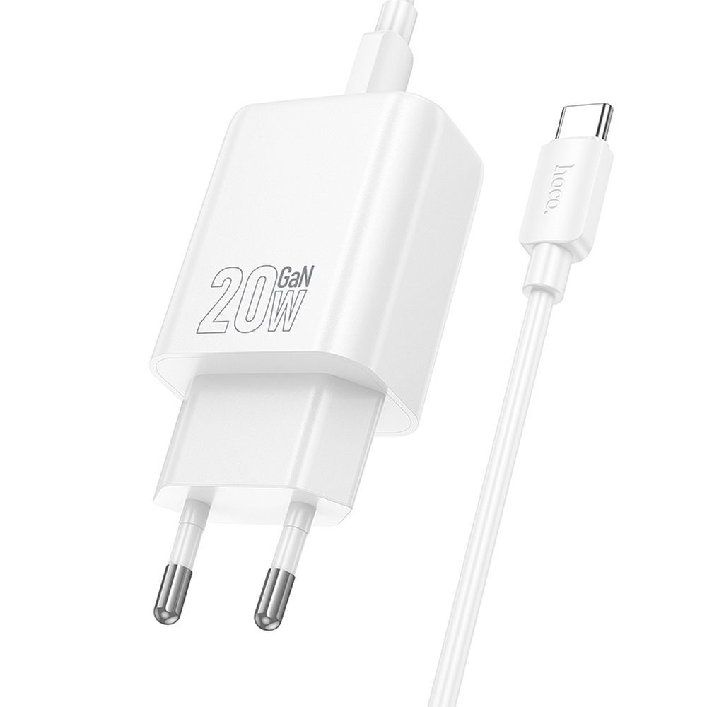 Φορτιστής Δικτύου με Καλώδιο USB-C HOCO N60, 20W, 3A, 1 x USB-C, Λευκό