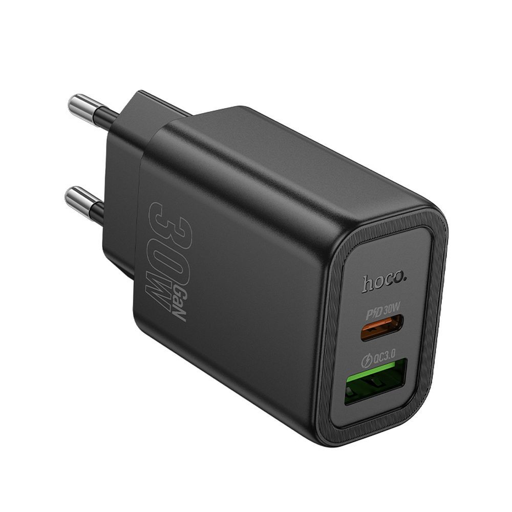 Φορτιστής Δικτύου HOCO N63, 30W, 3A, 1 x USB-A - 1 x USB-C, Μαύρο