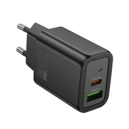 Φορτιστής Δικτύου HOCO N63, 30W, 3A, 1 x USB-A - 1 x USB-C, Μαύρο