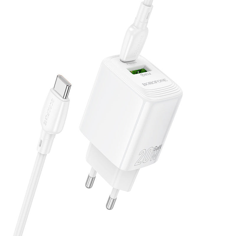 Φορτιστής Δικτύου με Καλώδιο USB-C Borofone BN27 Fuente, 20W, 3A, 1 x USB-A - 1 x USB-C, Λευκό