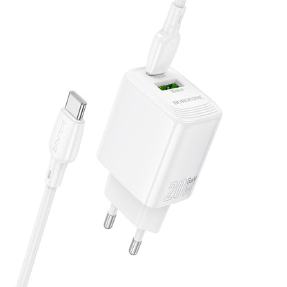 Φορτιστής Δικτύου με Καλώδιο USB-C Borofone BN27 Fuente, 20W, 3A, 1 x USB-A - 1 x USB-C, Λευκό