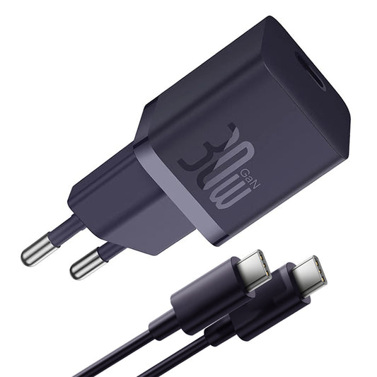 Φορτιστής Δικτύου με Καλώδιο USB-C Baseus GaN Mini 1C, 30W, 3A, 1 x USB-C, Μωβ P10110902523-00