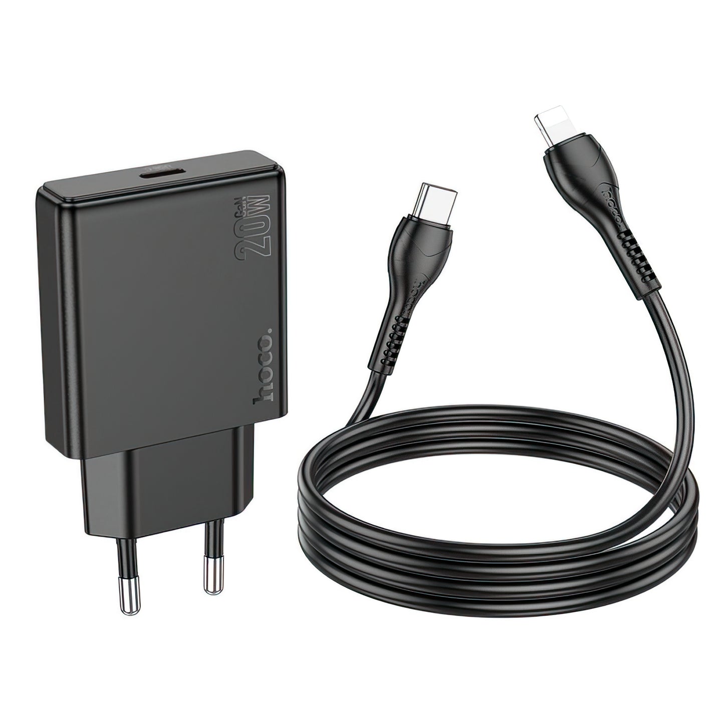 Φορτιστής Δικτύου με Καλώδιο Lightning HOCO N37, 30W, 3A, 1 x USB-C, Μαύρο