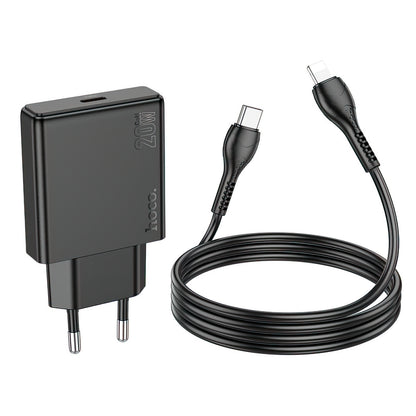 Φορτιστής Δικτύου με Καλώδιο Lightning HOCO N37, 30W, 3A, 1 x USB-C, Μαύρο