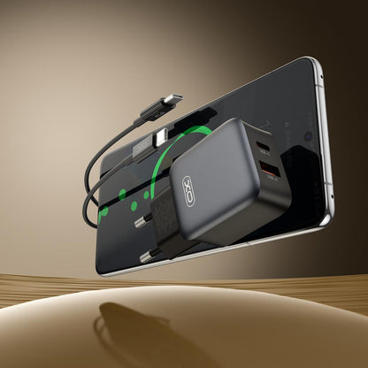 Φορτιστής Δικτύου με Καλώδιο USB-C XO Design L156, 30W, 3A, 1 x USB-A - 1 x USB-C, Μαύρο