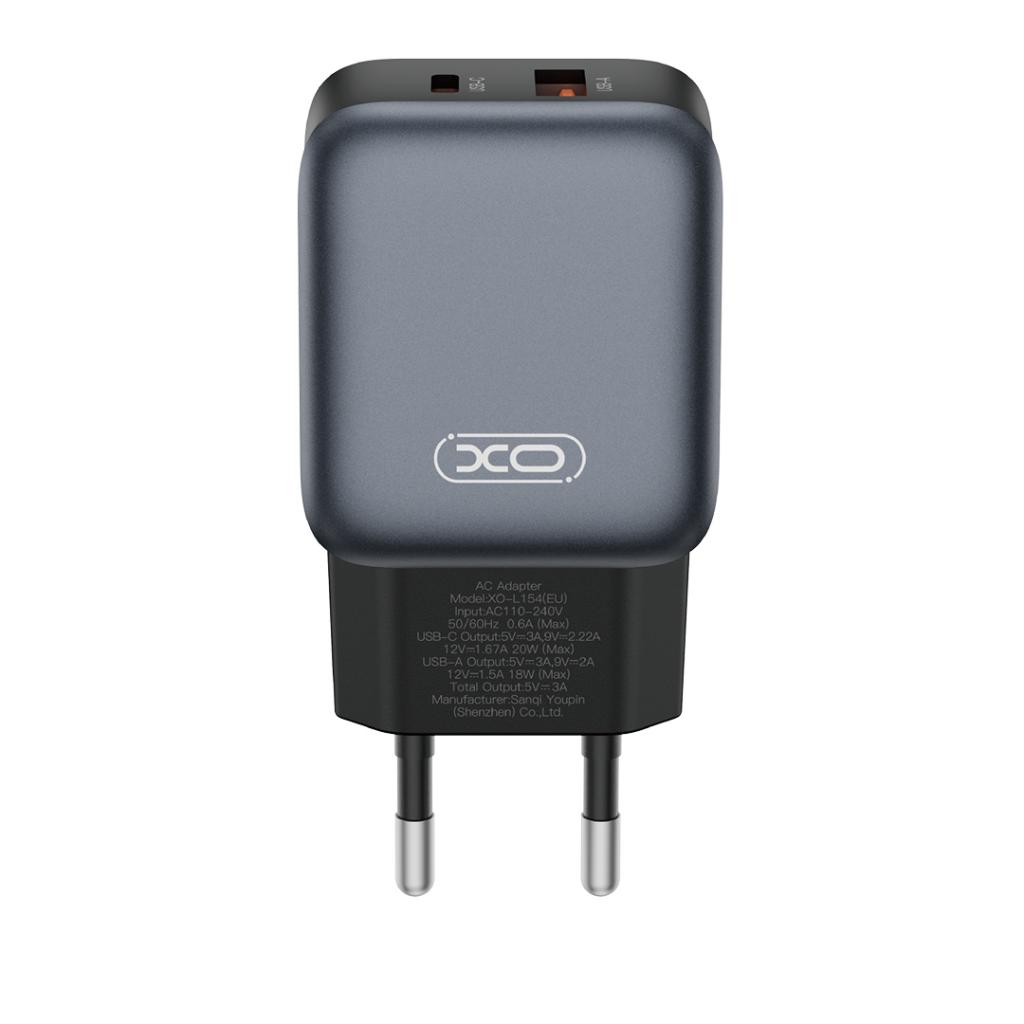 Φορτιστής Δικτύου με Καλώδιο USB-C XO Design L154, 20W, 3A, 1 x USB-A - 1 x USB-C, Μαύρο