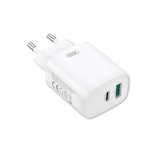 Φορτιστής Δικτύου με Καλώδιο USB-C XO Design CE29, 20W, 3A, 1 x USB-A - 1 x USB-C, Λευκό
