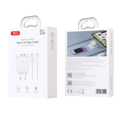 Network Charger with USB-C Cable XO Design L140, 35W, 3A, 2 x USB-C, White