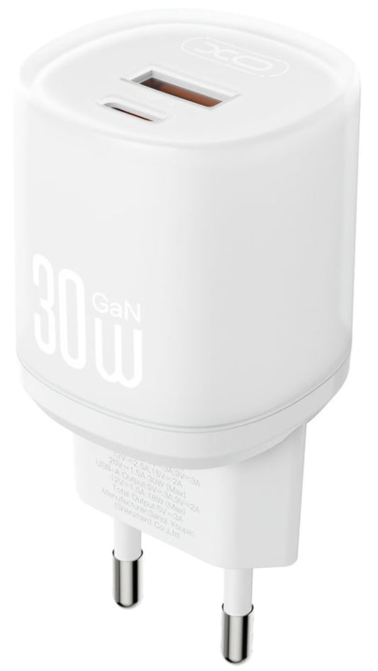 Φορτιστής Δικτύου με Καλώδιο USB-C XO Design L151, 30W, 3A, 1 x USB-A - 1 x USB-C, Λευκό