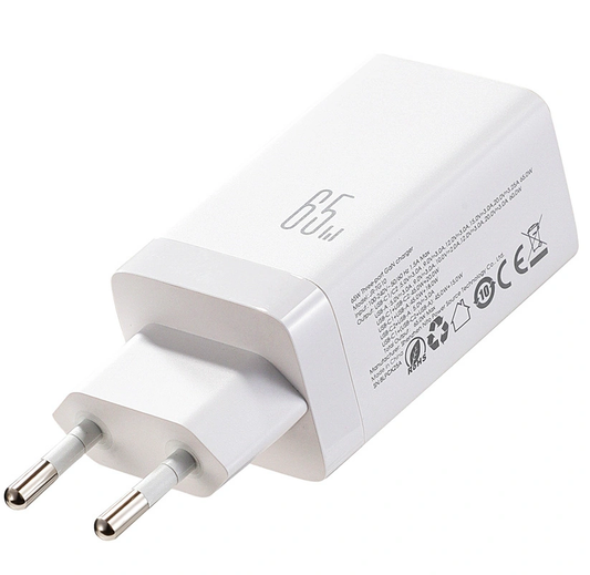 Φορτιστής Δικτύου με Καλώδιο USB-C Joyroom JR-TG10, 65W, 3.25A, 1 x USB-A - 2 x USB-C, Λευκό