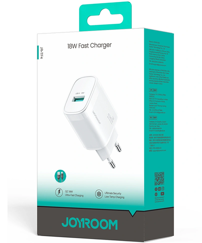 Φορτιστής Δικτύου με Καλώδιο USB-C Joyroom JR-TF4, 18W, 3A, 1 x USB-A, Λευκό