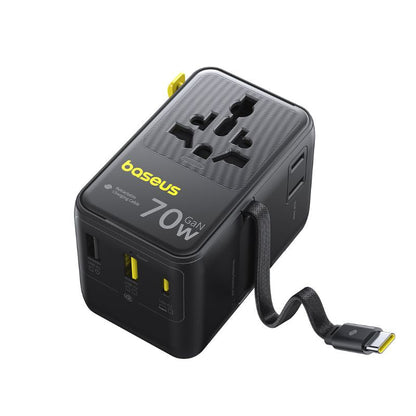 Φορτιστής Δικτύου με Καλώδιο USB-C Baseus Travel EnerCore CG11, 70W, 2 x Πρίζα - 1 x USB-C - 2 x USB-A, Μαύρο E0307E00