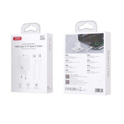 Φορτιστής Δικτύου με Καλώδιο USB-C XO Design CE41, 30W, 3A, 1 x USB-C, Λευκό