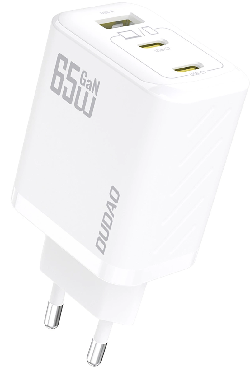 Dudao A29C USB-C Cable Wall Charger, 65W, 3.25A, 1 x USB-A - 2 x USB-C, White