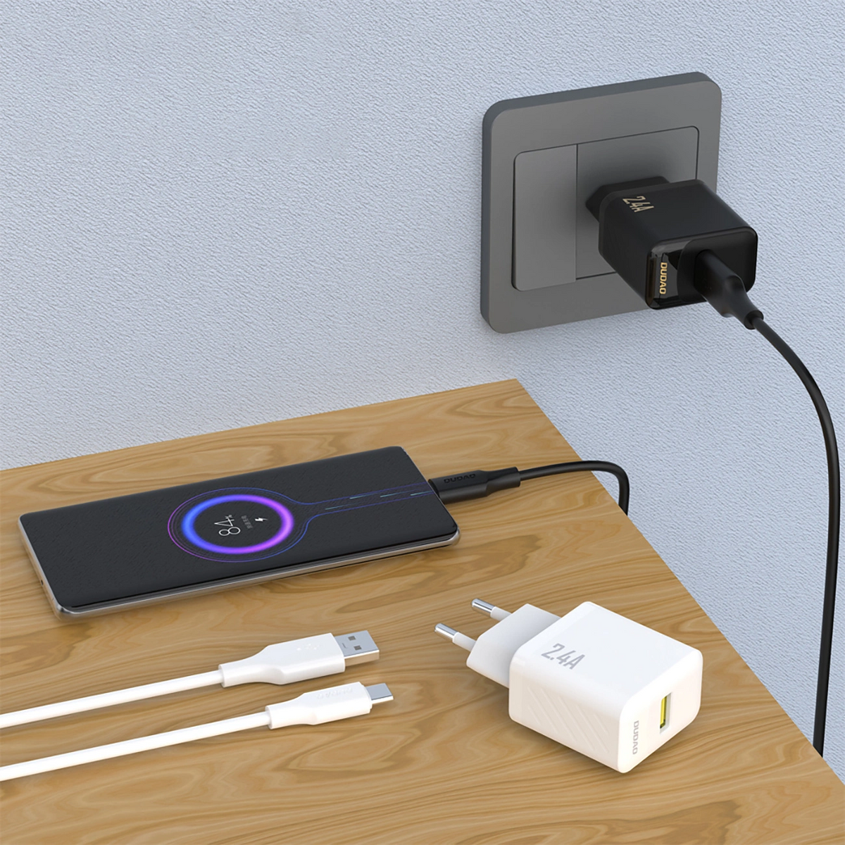 Φορτιστής Δικτύου με Καλώδιο USB-C Dudao A23TEU, 12W, 2.4A, 1 x USB-A, Μαύρο