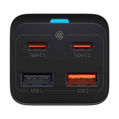 Baseus GaN3 Pro φορτιστής δικτύου USB-C με καλώδιο, 65W, 3A, 2 x USB-A - 2 x USB-C, μαύρο CCGP0401010101