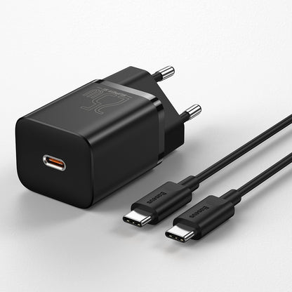 Baseus Super Si φορτιστής δικτύου USB-C με καλώδιο USB-C, 25W, 3A, 1 x USB-C, μαύρο TZCCCSUP-L01 