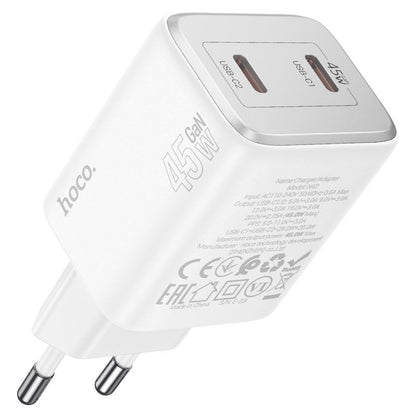 Φορτιστής δικτύου με καλώδιο Lightning HOCO N42, 45W, 3A, 2 x USB-C, λευκό 