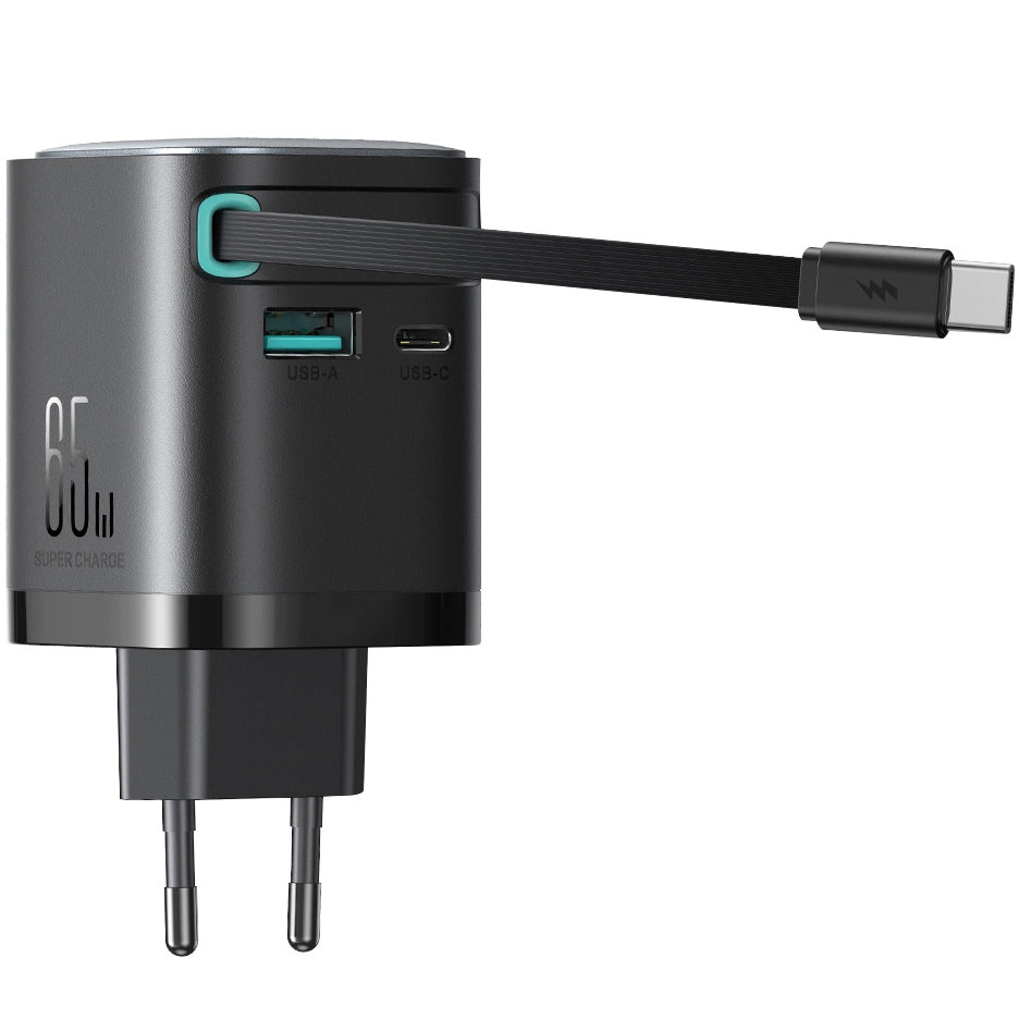 Joyroom JR-TCL02 Καλώδιο USB-C Φορτιστής δικτύου JR-TCL02, 65W, 3A, 1 x USB-A - 1 x USB-C, Μαύρο 