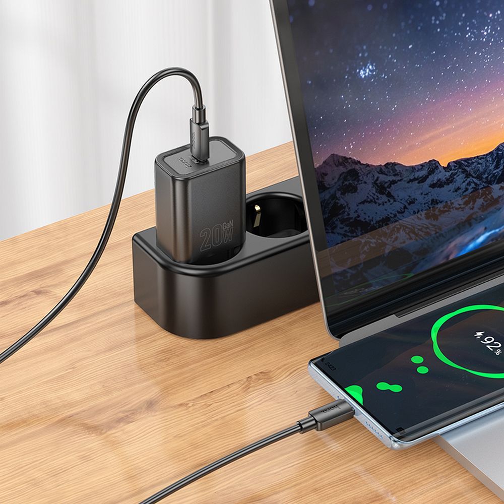 Φορτιστής Δικτύου με Καλώδιο USB-C HOCO N60, 20W, 3A, 1 x USB-C, Μαύρο