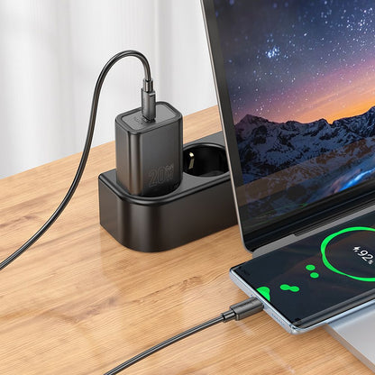 Φορτιστής Δικτύου με Καλώδιο USB-C HOCO N60, 20W, 3A, 1 x USB-C, Μαύρο