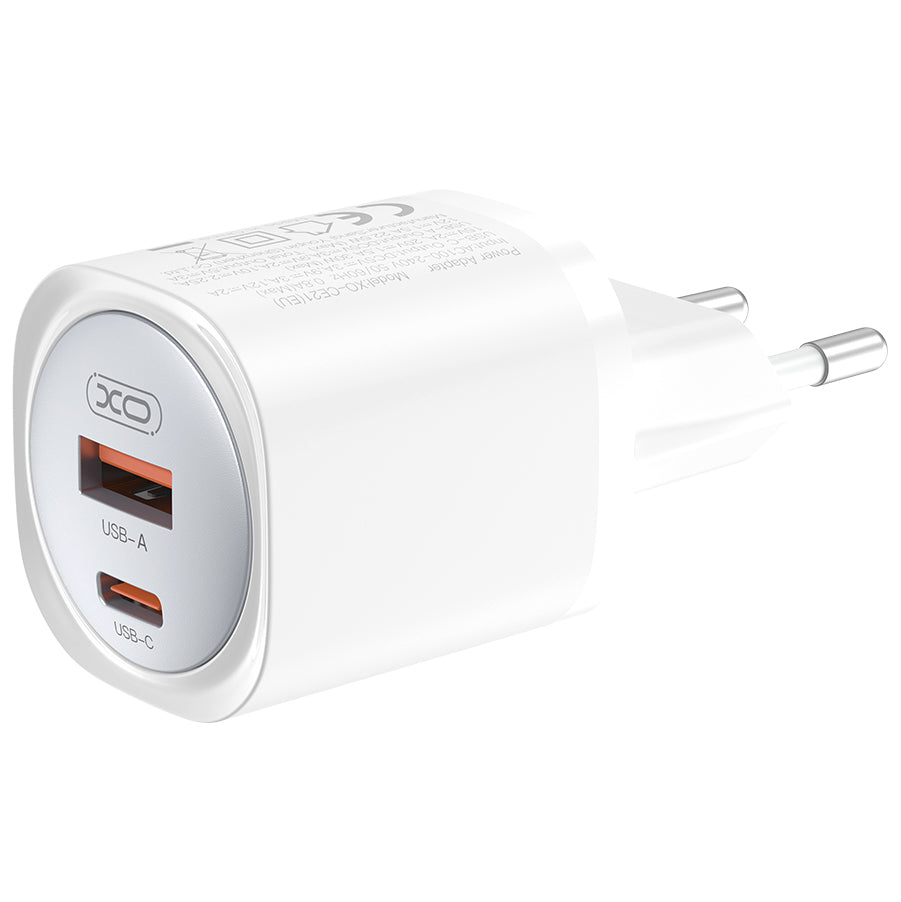 Φορτιστής Δικτύου με Καλώδιο USB-C XO Design CE21, 30W, 3A, 1 x USB-A - 1 x USB-C, Λευκό