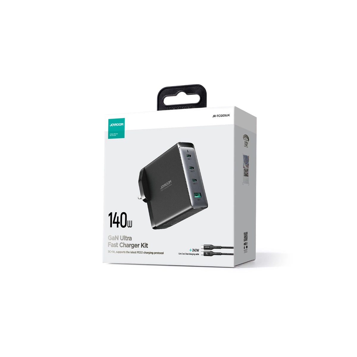 Φορτιστής Δικτύου με Καλώδιο USB-C Joyroom JR-TCG05UK, 140W, 5A, 1 x USB-A - 3 x USB-C, UK, Μαύρο