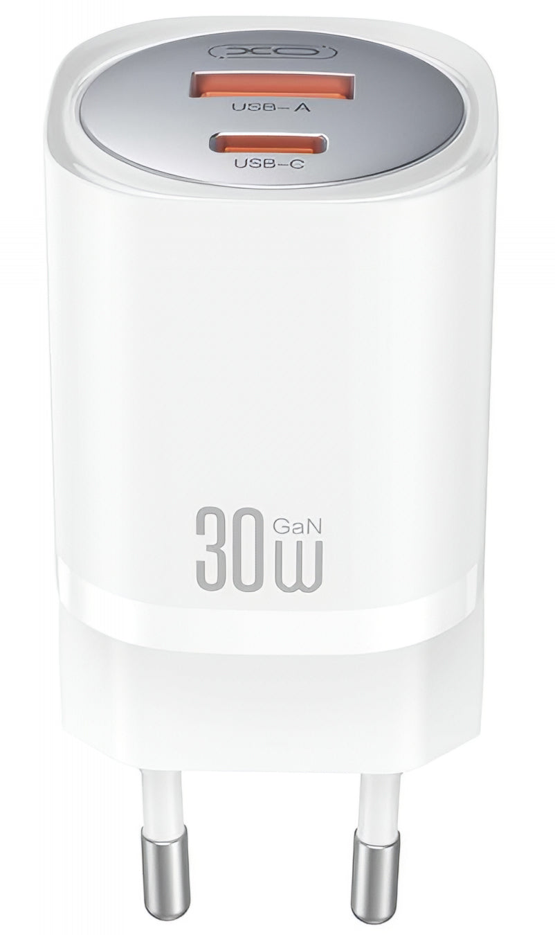 Network Charger with Lightning Cable XO Design CE21, 30W, 3A, 1 x USB-A - 1 x USB-C, White