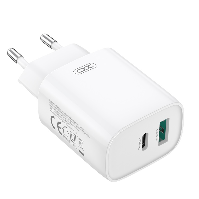 Φορτιστής Δικτύου με Καλώδιο Lightning XO Design CE30, 30W, 3A, 1 x USB-A - 1 x USB-C, Λευκό