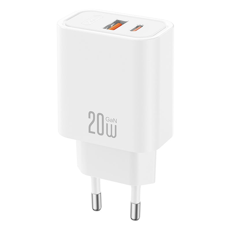 Φορτιστής Δικτύου με Καλώδιο USB-C XO Design CE40, 20W, 3A, 1 x USB-A - 1 x USB-C, Λευκό