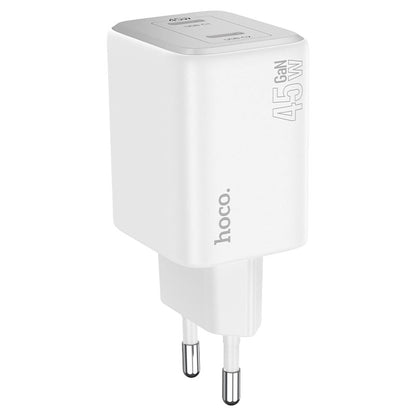 Φορτιστής δικτύου με καλώδιο Lightning HOCO N42, 45W, 3A, 2 x USB-C, λευκό 