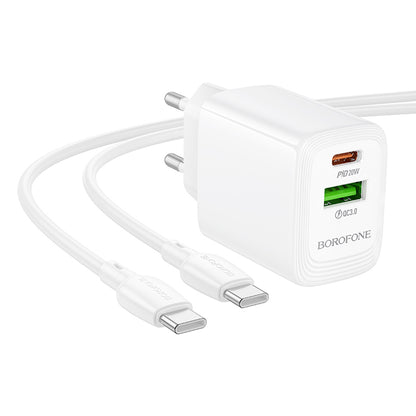 Φορτιστής Δικτύου με Καλώδιο USB-C Borofone BN27 Fuente, 20W, 3A, 1 x USB-A - 1 x USB-C, Λευκό