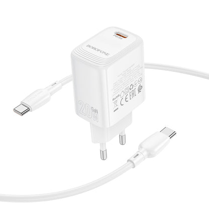 Φορτιστής Δικτύου με Καλώδιο USB-C Borofone BN26 Fuente, 20W, 3A, 1 x USB-C, Λευκό