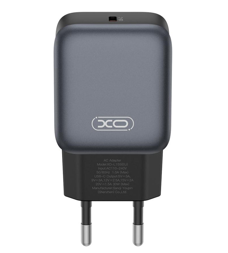 Φορτιστής Δικτύου με Καλώδιο USB-C XO Design L155, 30W, 3A, 1 x USB-C, Μαύρο