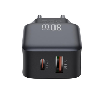 Φορτιστής Δικτύου με Καλώδιο USB-C XO Design L156, 30W, 3A, 1 x USB-A - 1 x USB-C, Μαύρο