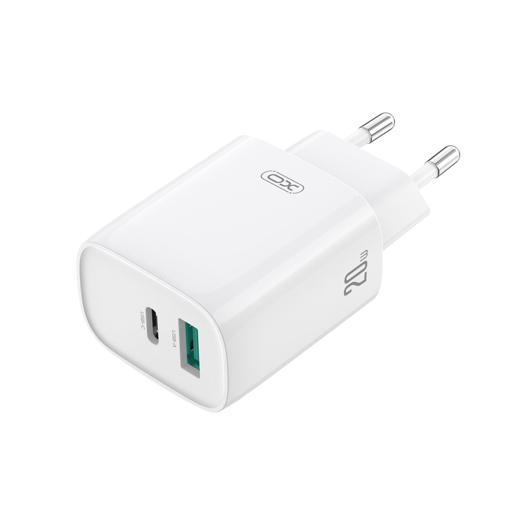 Φορτιστής Δικτύου με Καλώδιο USB-C XO Design CE29, 20W, 3A, 1 x USB-A - 1 x USB-C, Λευκό