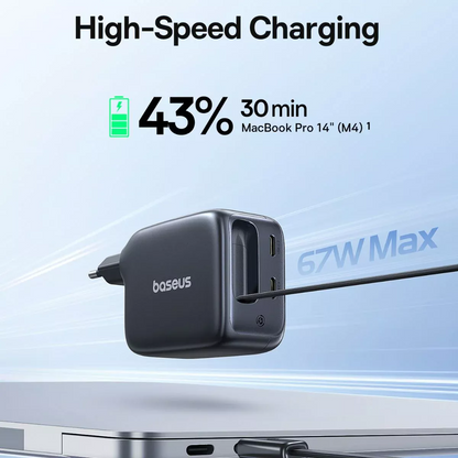 Baseus EnerCore CJ11 Network Charger with USB-C Cable, 67W, 3.35A, 2 x USB-C, Black E0121E00