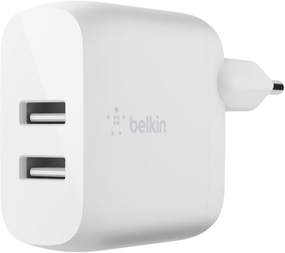 Φορτιστής Δικτύου με Καλώδιο USB-C Belkin BoostCharge Dual, 24W, 2.4A, 2 x USB-A, Λευκό WCE001vf1MWH