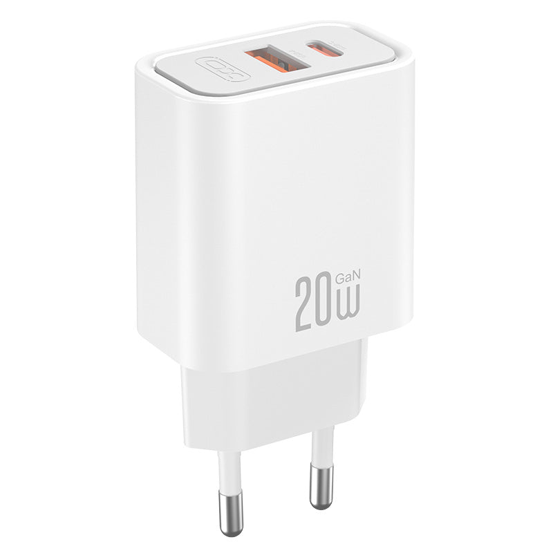 Φορτιστής Δικτύου με Καλώδιο USB-C XO Design CE40, 20W, 3A, 1 x USB-A - 1 x USB-C, Λευκό