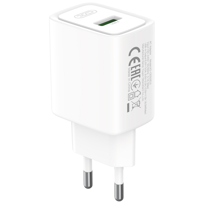 Φορτιστής πρίζας με καλώδιο USB-C XO Design CE50, 18W, 3A, 1 x USB-A, Λευκός