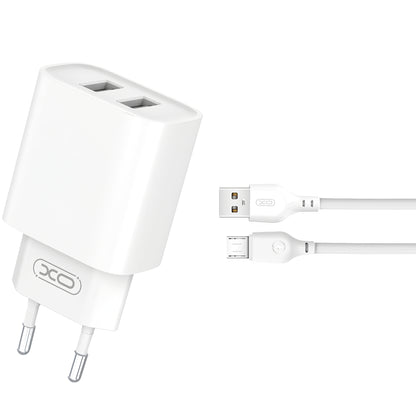 Φορτιστής δικτύου με καλώδιο microUSB XO Design CE02C, 10.5W, 2.1A, 2 x USB-A, Λευκό 