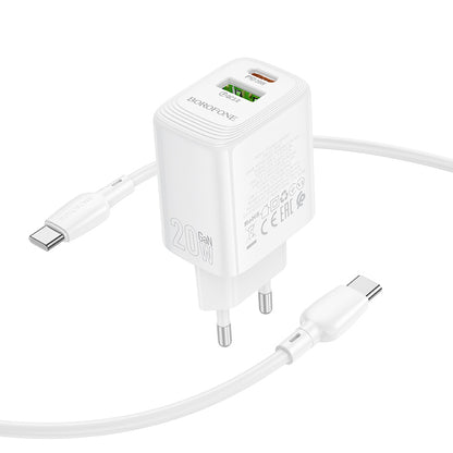 Φορτιστής Δικτύου με Καλώδιο USB-C Borofone BN27 Fuente, 20W, 3A, 1 x USB-A - 1 x USB-C, Λευκό