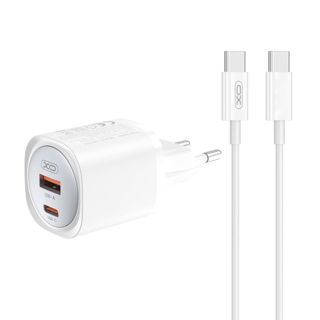 Φορτιστής Δικτύου με Καλώδιο USB-C XO Design CE21, 30W, 3A, 1 x USB-A - 1 x USB-C, Λευκό