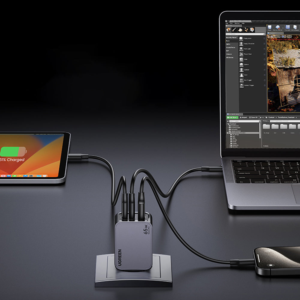 Φορτιστής Δικτύου με Καλώδιο USB-C UGREEN X755 Nexode Pro, 65W, 3A, 1 x USB-A - 2 x USB-C, Γκρι