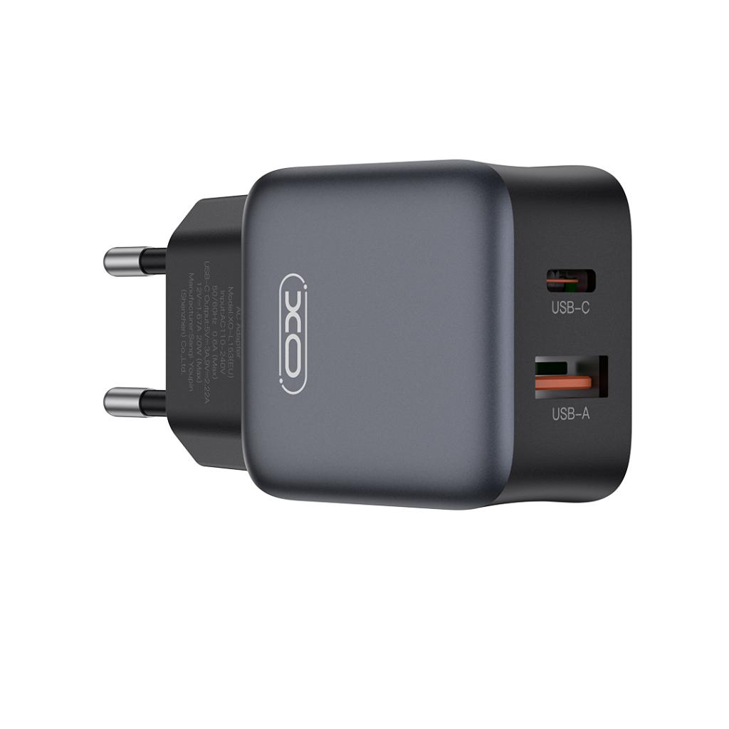 Φορτιστής Δικτύου με Καλώδιο USB-C XO Design L156, 30W, 3A, 1 x USB-A - 1 x USB-C, Μαύρο