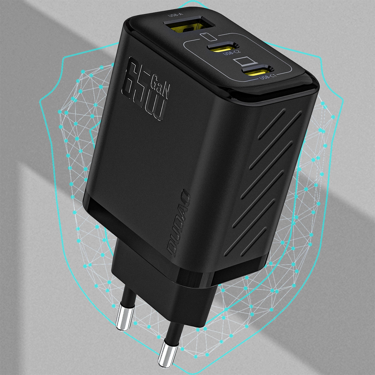 Φορτιστής Δικτύου με Καλώδιο USB-C Dudao A29C, 65W, 3.25A, 1 x USB-A - 2 x USB-C, Μαύρο