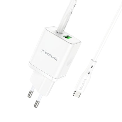 Φορτιστής δικτύου με καλώδιο USB-C Borofone BN7, 20W, 3A, 1 x USB-A - 1 x USB-C, Λευκό 