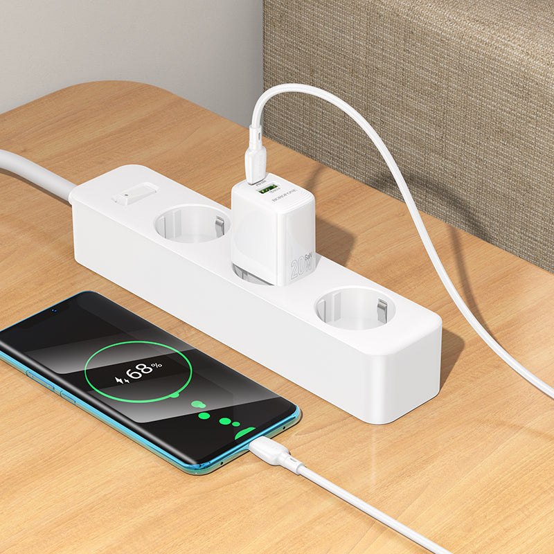 Φορτιστής Δικτύου με Καλώδιο USB-C Borofone BN27 Fuente, 20W, 3A, 1 x USB-A - 1 x USB-C, Λευκό